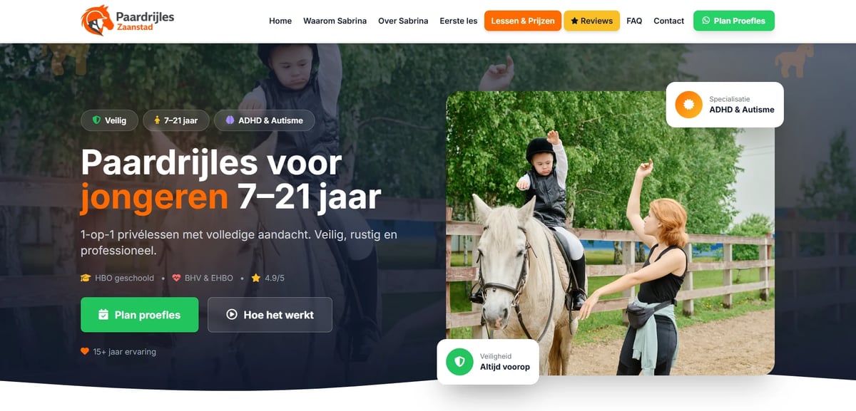 Website-header van het project Paardrijles Zaanstad